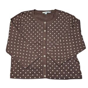 Boden Brown Classic Polka Dot Layered Cardigan Cotton Blend 3/4 Sleeve Sz 14